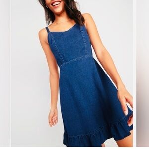 Old Navy Sleeveless Blue Jean Denim Mini Ruffle Hem 100% Cotton Dress Medium